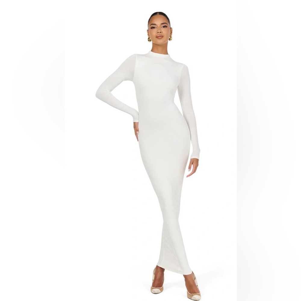 Elegant White Long Sleeve Bodycon Dress Naked Wardrobe